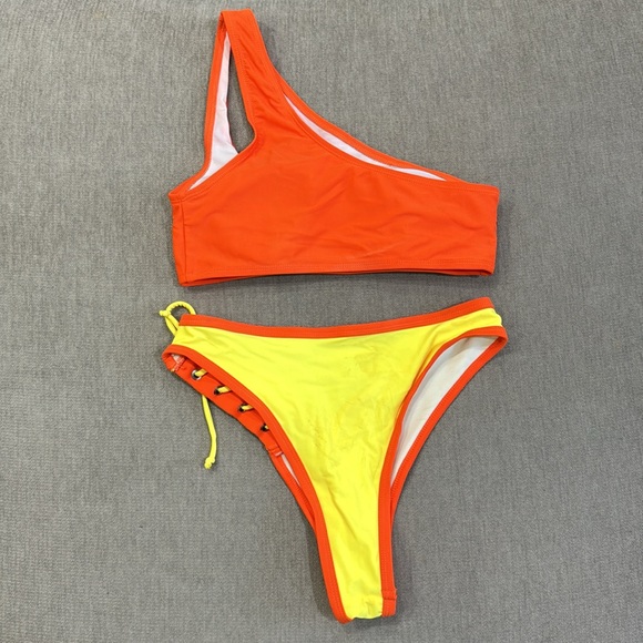 Orange & Yellow Lace Up Bikini Set - Picture 6 of 6